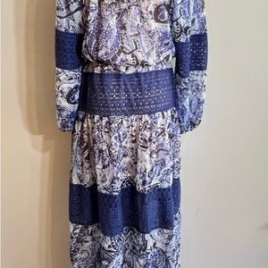 BCBG Max Azria Ellie off the shoulder maxi dress in blue sapphire combo medium
